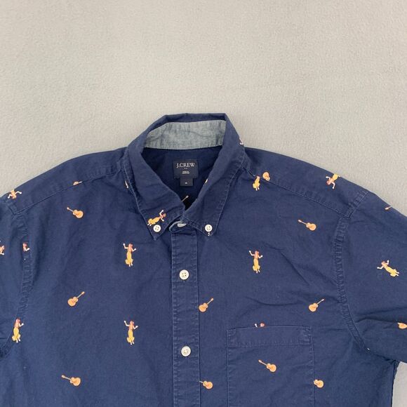 J. Crew Button Shirt Mens Size Medium Hawaii Girl Guitar Short Sleeve Blue - Picture 2 of 16